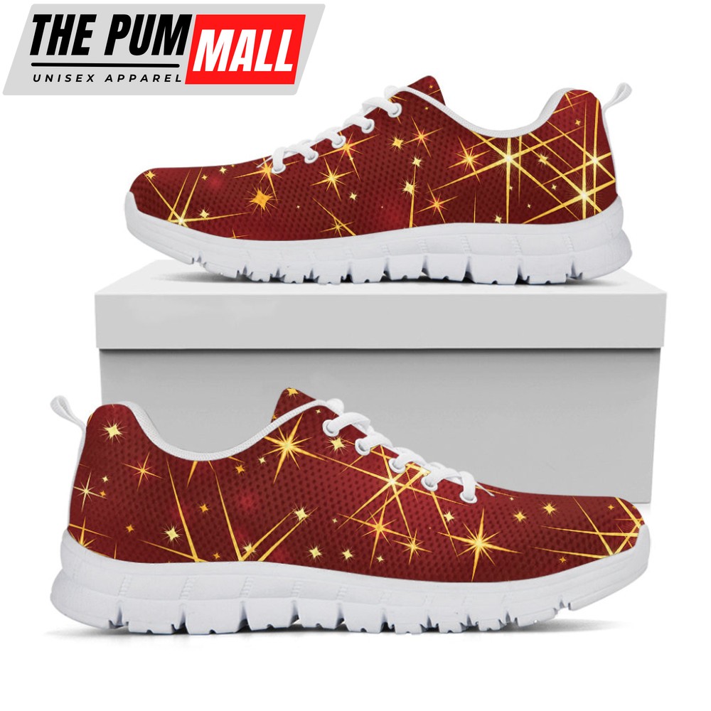 Christmas Sparkle Print White Running Shoes, Gift For Men And Women