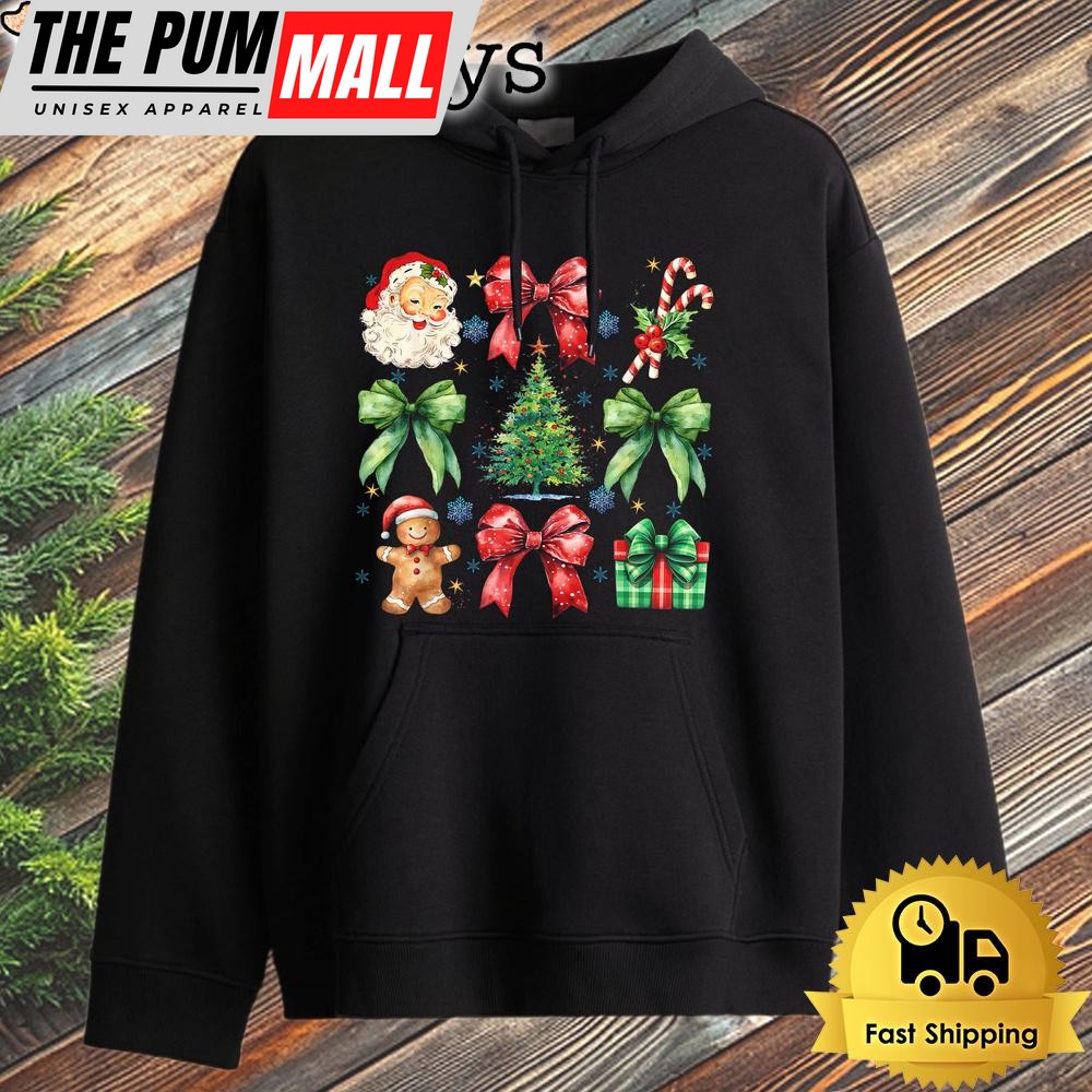 Christmas Tree Coquette Bow Santa Claus Candy Hoodie