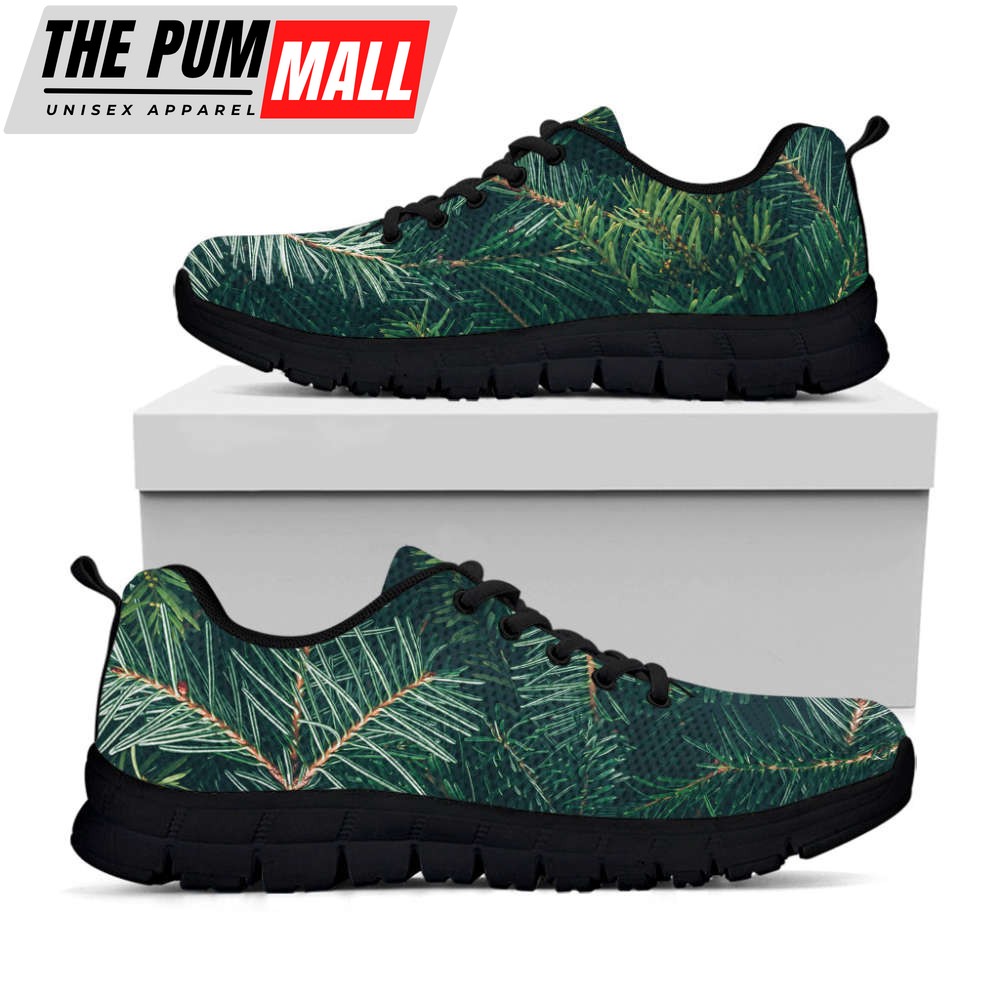 Christmas Tree Print Black Running Shoes, Gift For Men And Women
