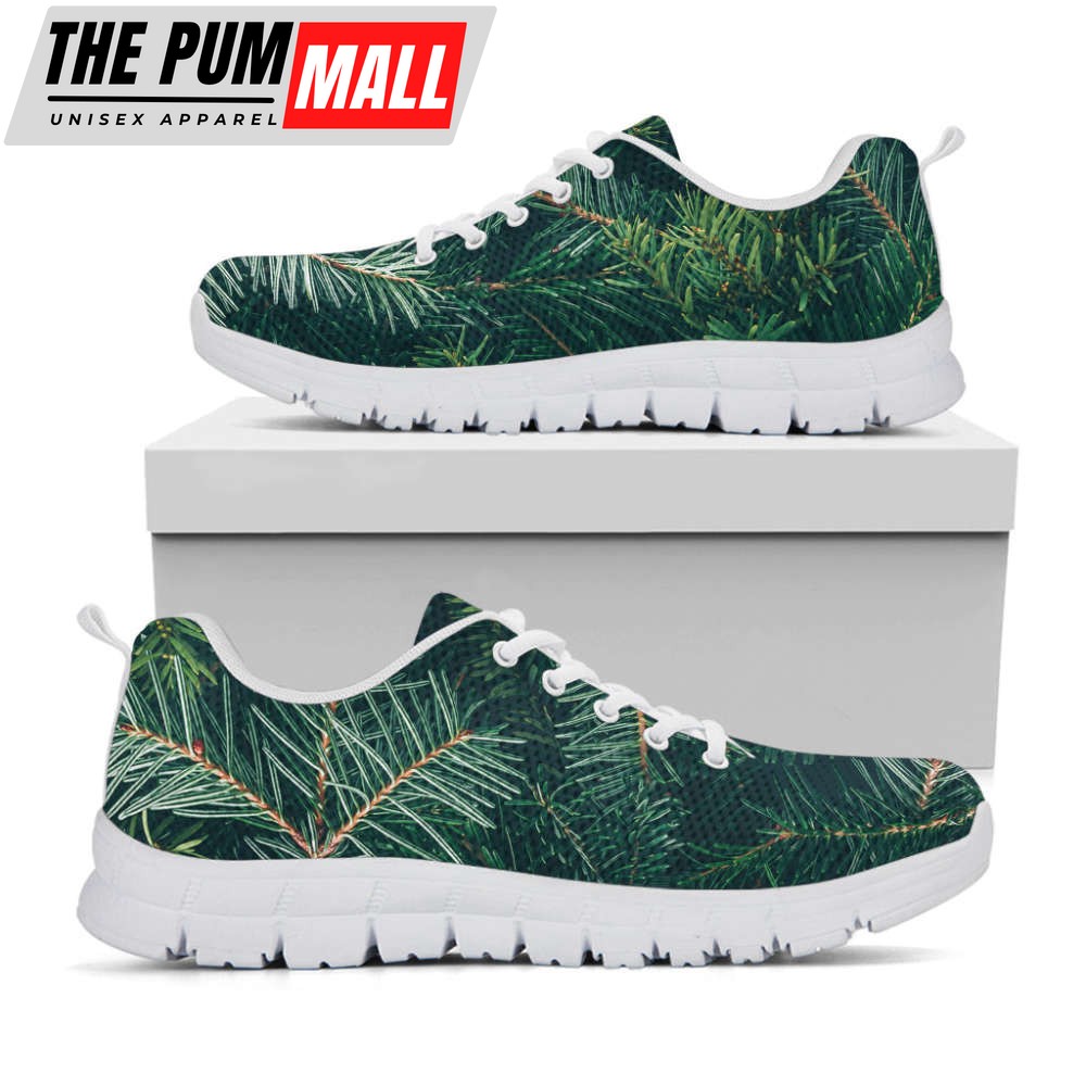 Christmas Tree Print White Running Shoes, Gift For Men And Women