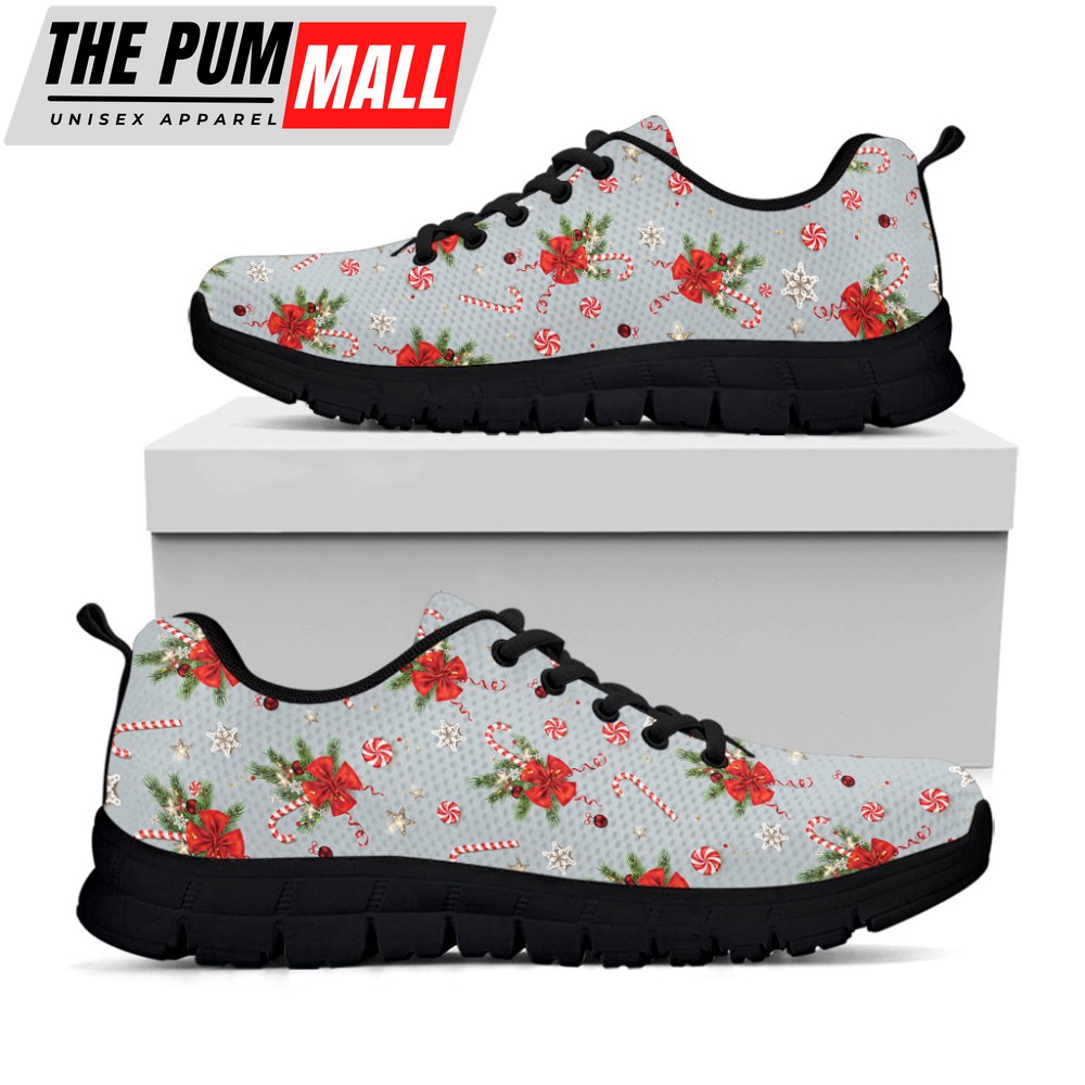 Christmas Winter Holiday Pattern Print Black Running Shoes, Gift For Men And Women