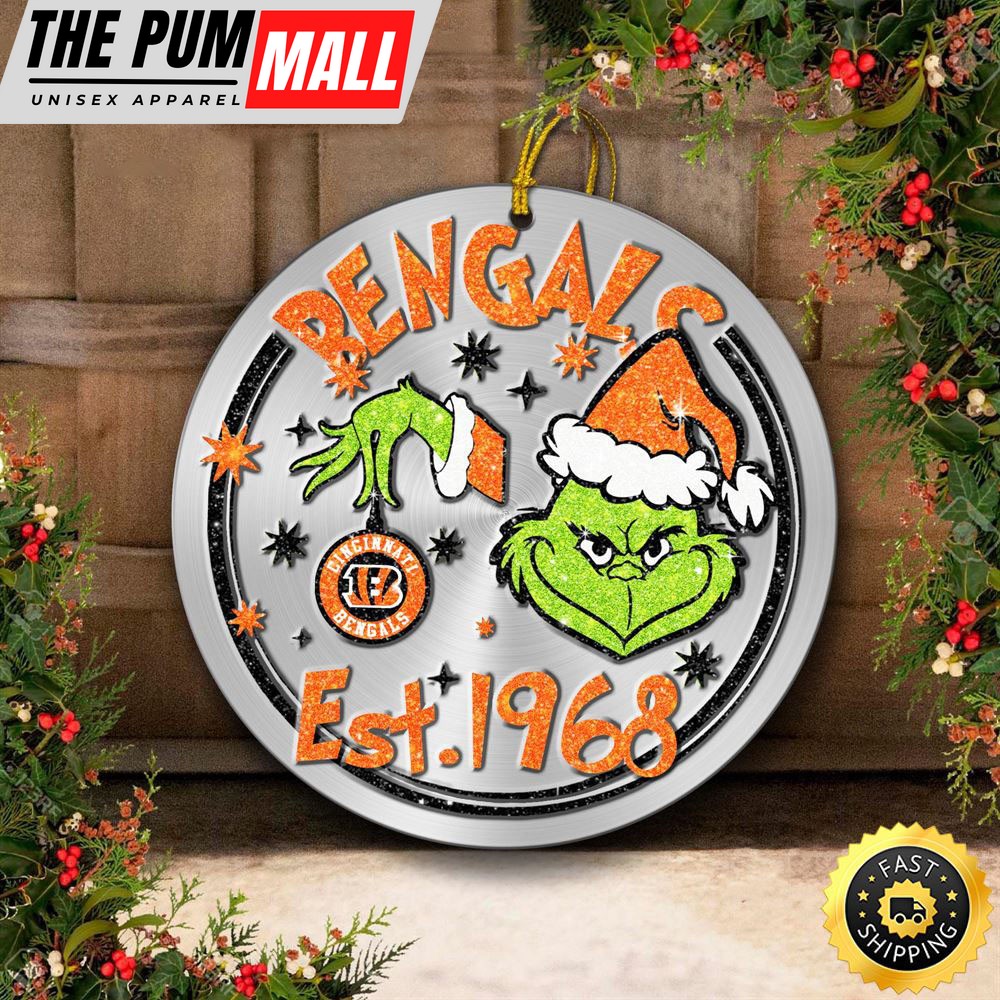 Cincinnati Bengals Grinch Circle Ornaments Christmas Limited Edition