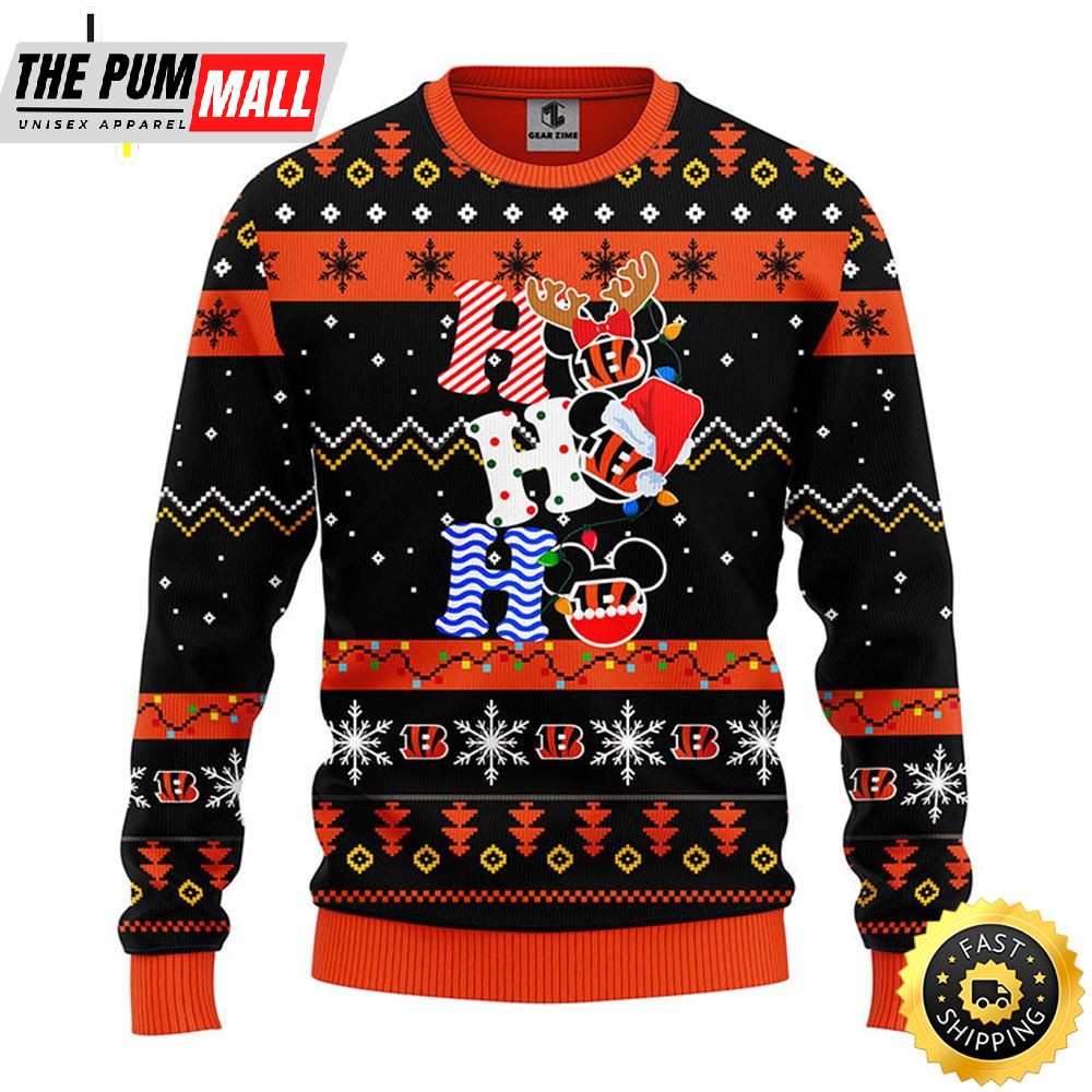 Cincinnati Bengals HoHoHo Mickey Christmas Ugly Sweater