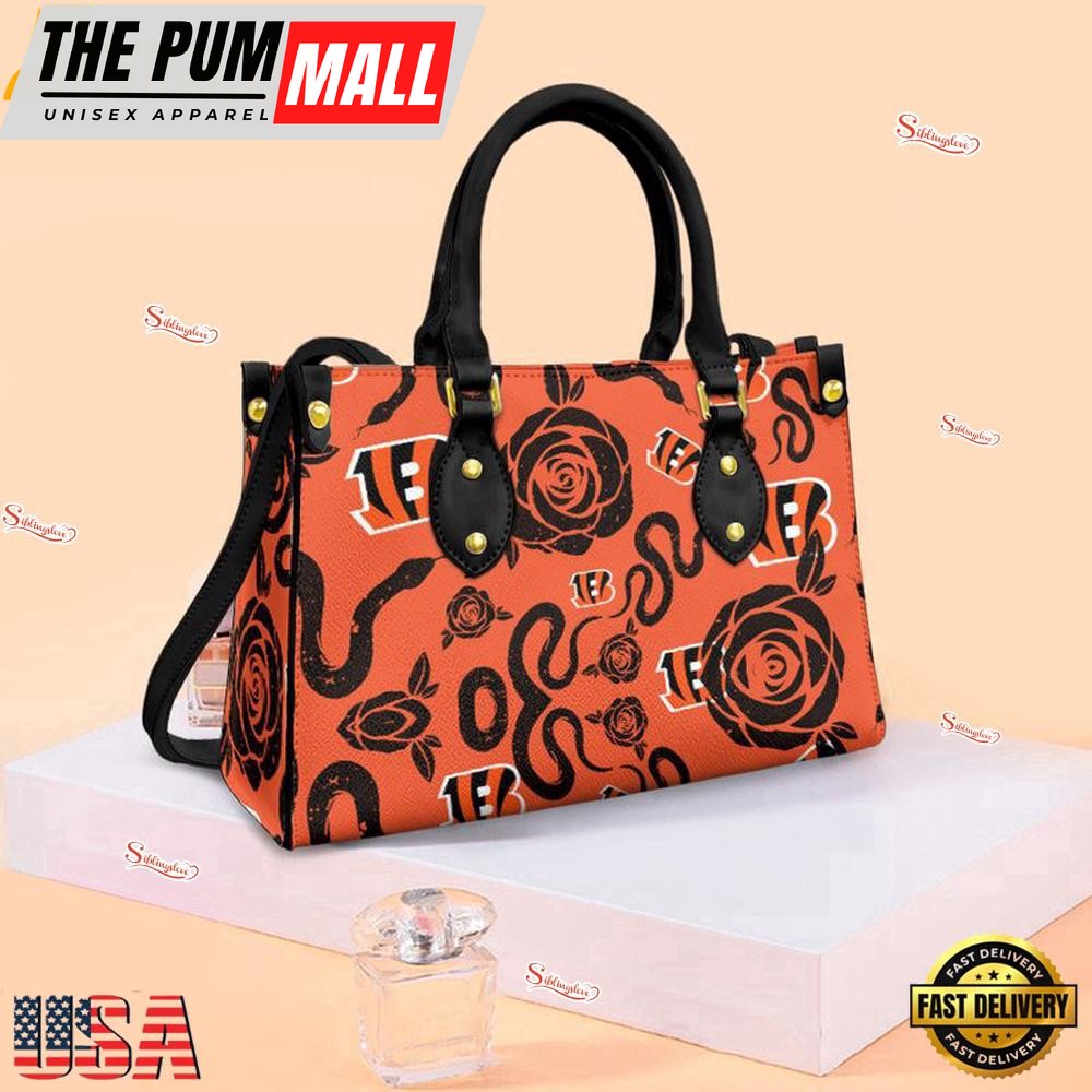 Cincinnati Bengals Rose and Flower Pattern NFL Leather Handbag – Baseball Cap Snapback Hats