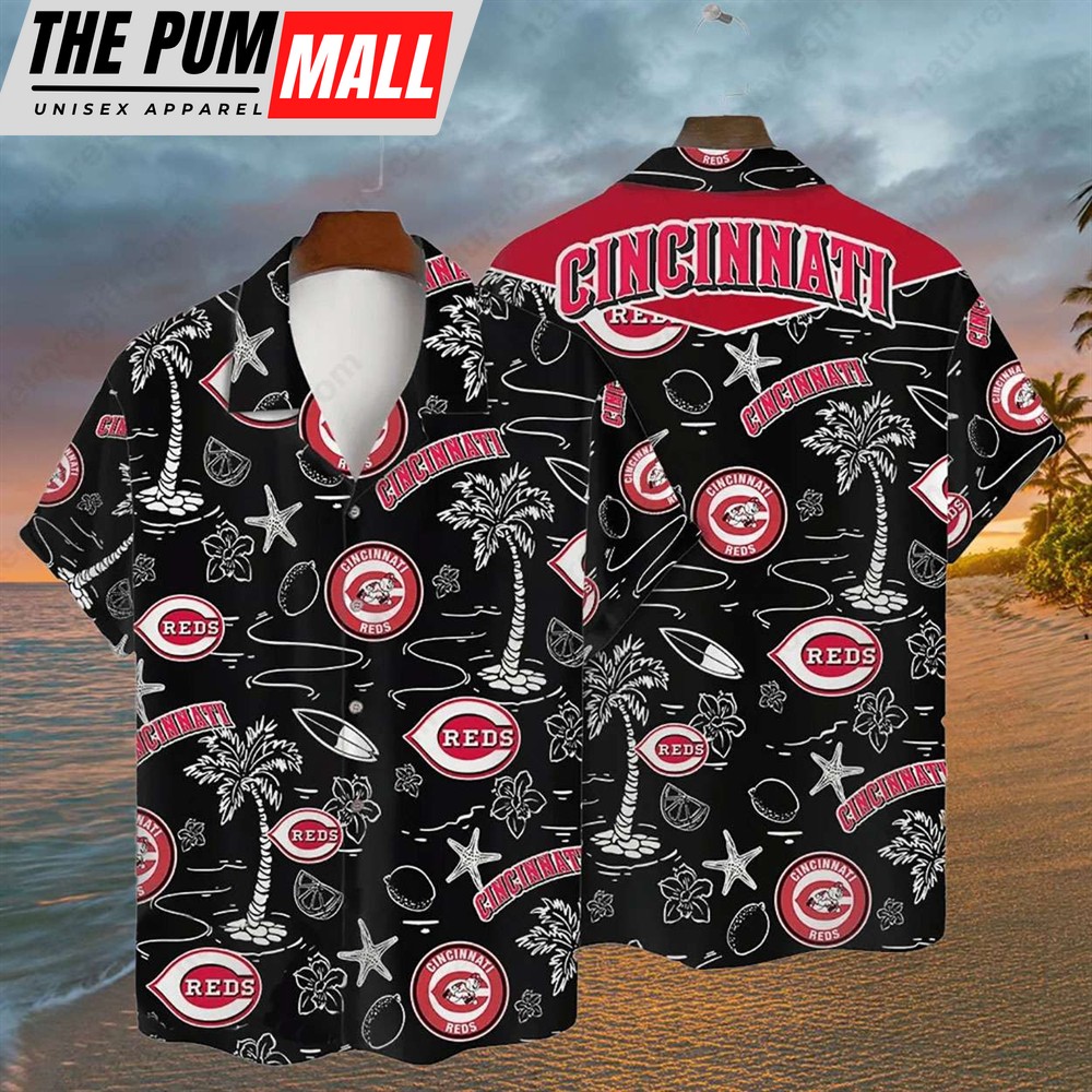cincinnati-reds-tropical-palms-mlb-black-hawaiian-shirt-u6kbwyv1 Cincinnati Reds Tropical Palms MLB Black Hawaiian Shirt