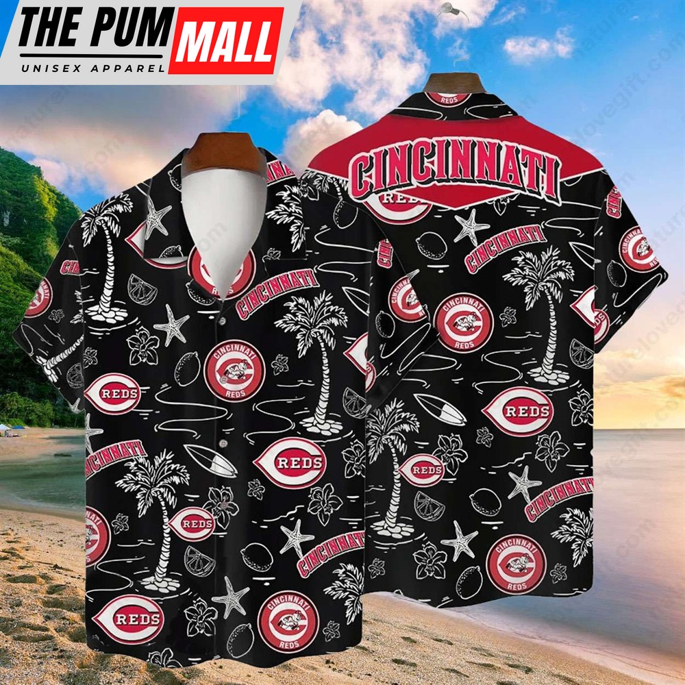 cincinnati-reds-tropical-palms-mlb-black-hawaiian-shirt-u6kbwyv1 Cincinnati Reds Tropical Palms MLB Black Hawaiian Shirt