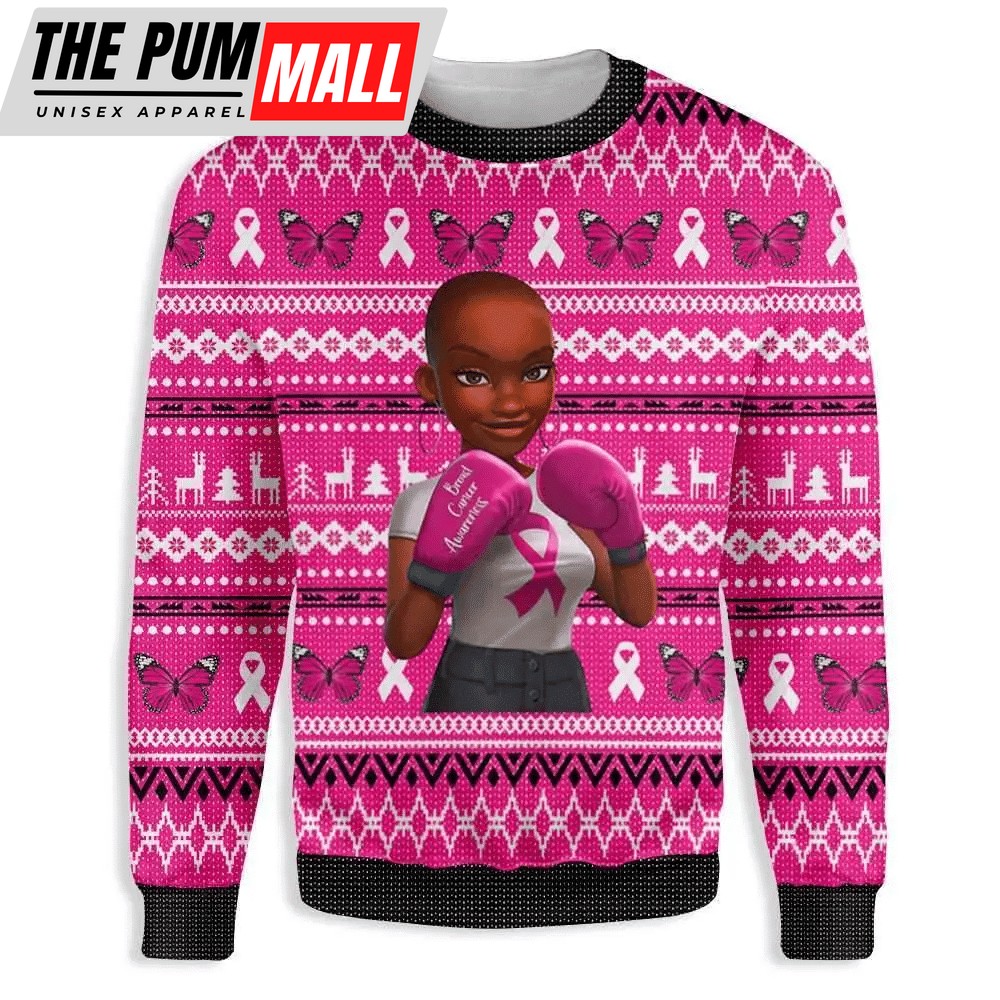 CITYBARKS [UGLY SWEATER] Black Girl Breast Cancer Awareness Ugly Christmas Sweater, – Christmas Gift