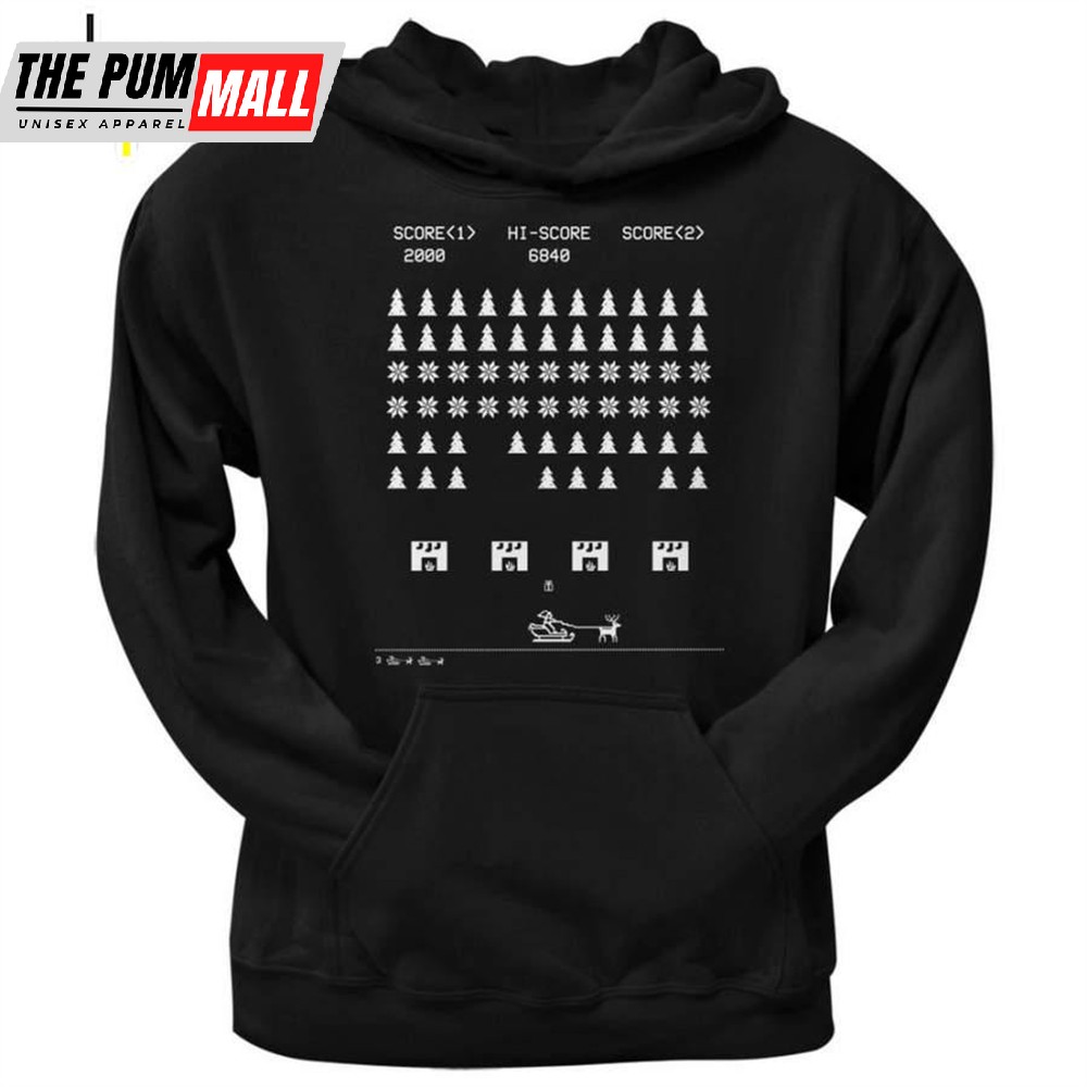 Classic Arcade Game Ugly Christmas Sweater Black Pullover Hoodie
