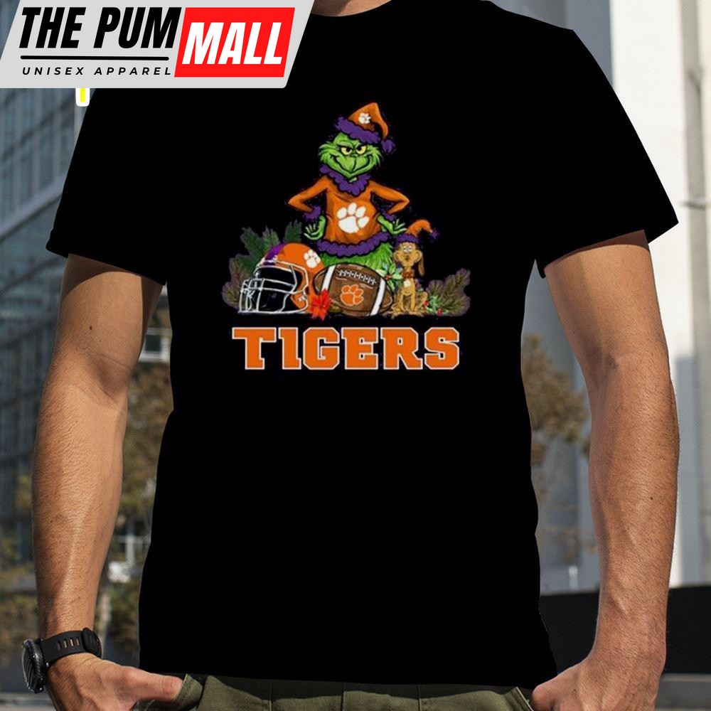 Clemson Tigers Santa Grinch And Dog Merry Christmas T-Shirts