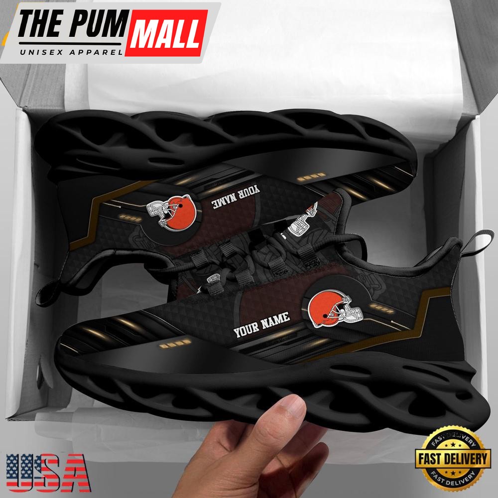 Cleveland Browns Black Clunky Pattern NFL Sport Custom Max Soul Shoes, Running Sneakers Shoes