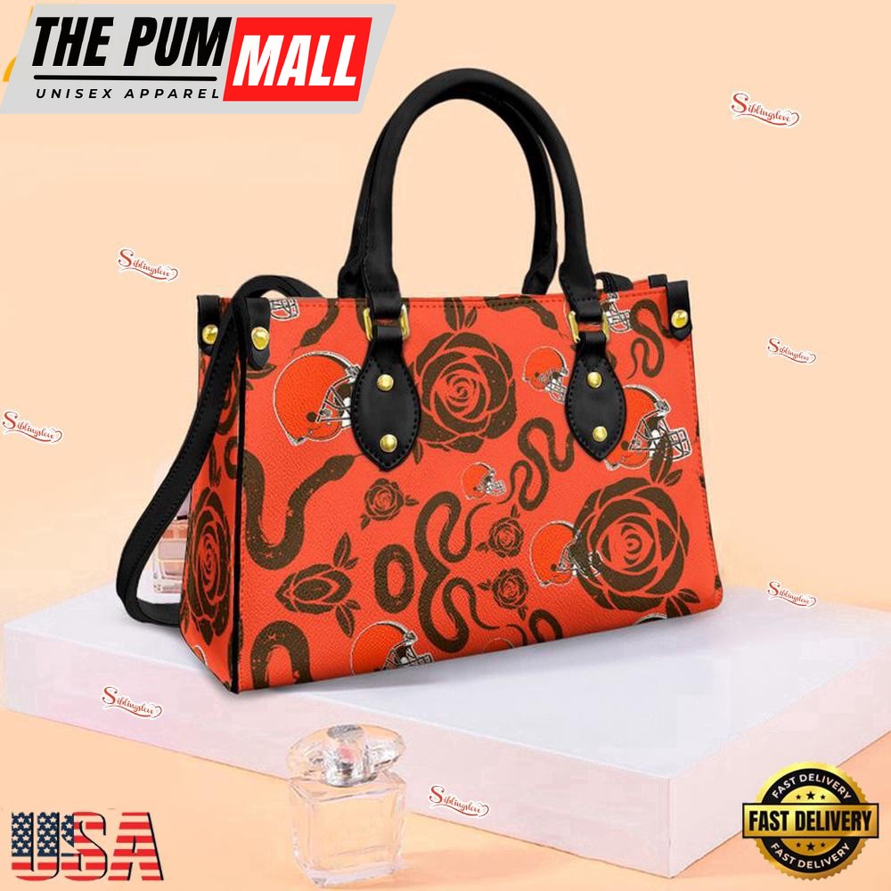 Cleveland Browns Rose and Flower Pattern NFL Leather Handbag – Baseball Cap Snapback Hats