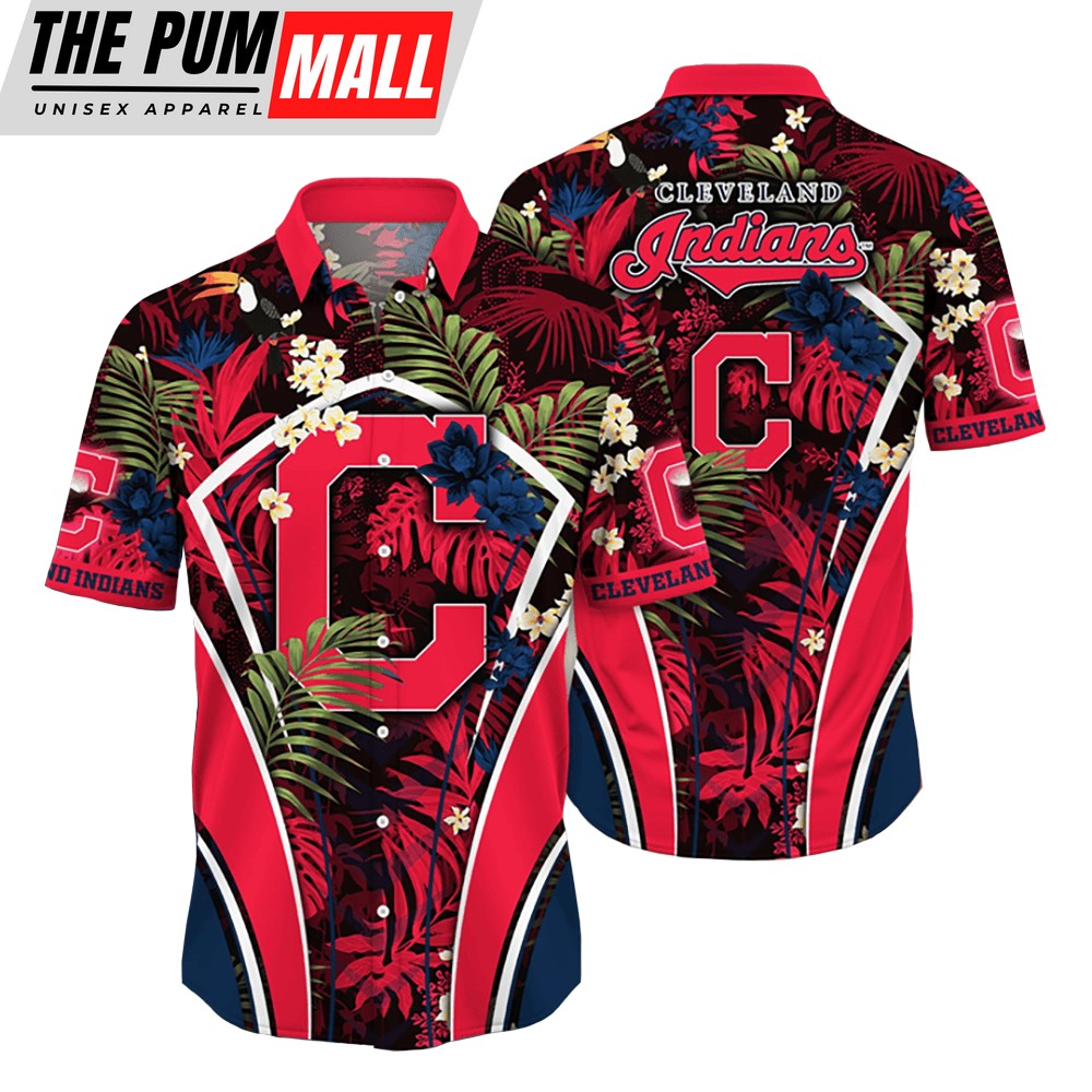 Cleveland Indians MLB Flower Tropical Hawaiian Button Down Shirt