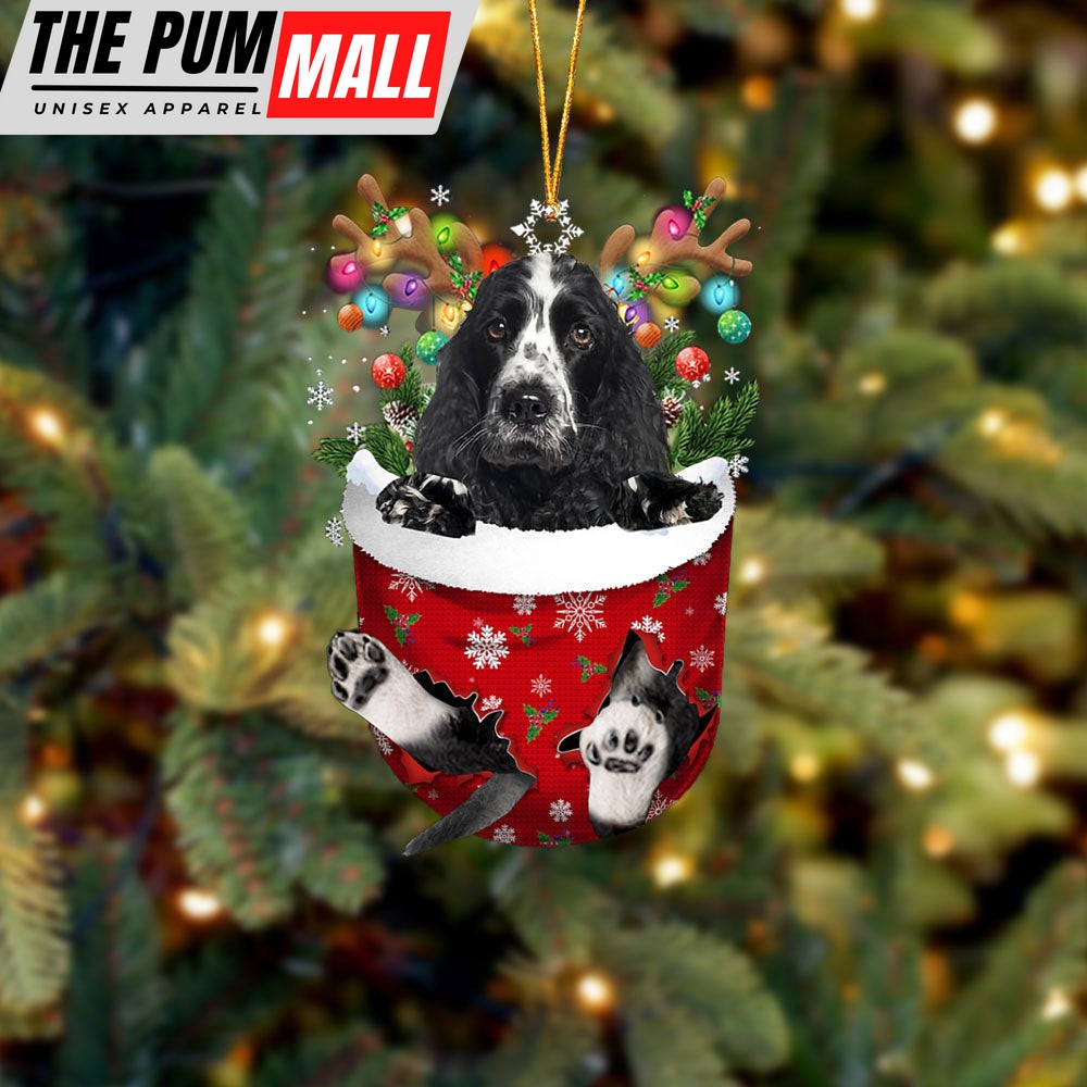 Cocker Spaniel 1 In Snow Pocket Christmas Ornament – Two Sided Christmas Plastic Hanging Limited Edition