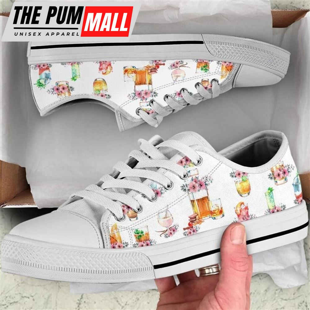Cocktails Tool Flower Watercolor Low Top Shoes – Low Top Shoes Mens, Women