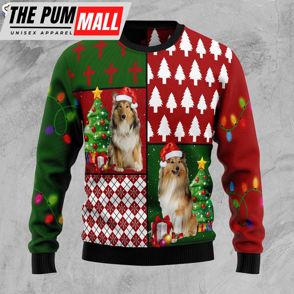 Collie Hohoho Dog Lover Christmas Pattern Ugly Christmas Sweater – Gifts For Dog Lovers