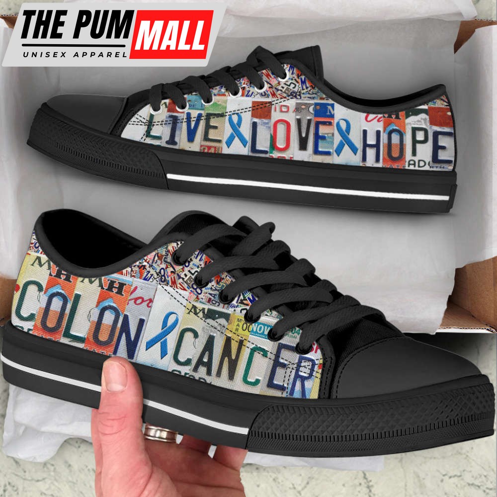 Colon Cancer Shoes Live Love Hope License Plates Low Top Shoes Canvas Shoes