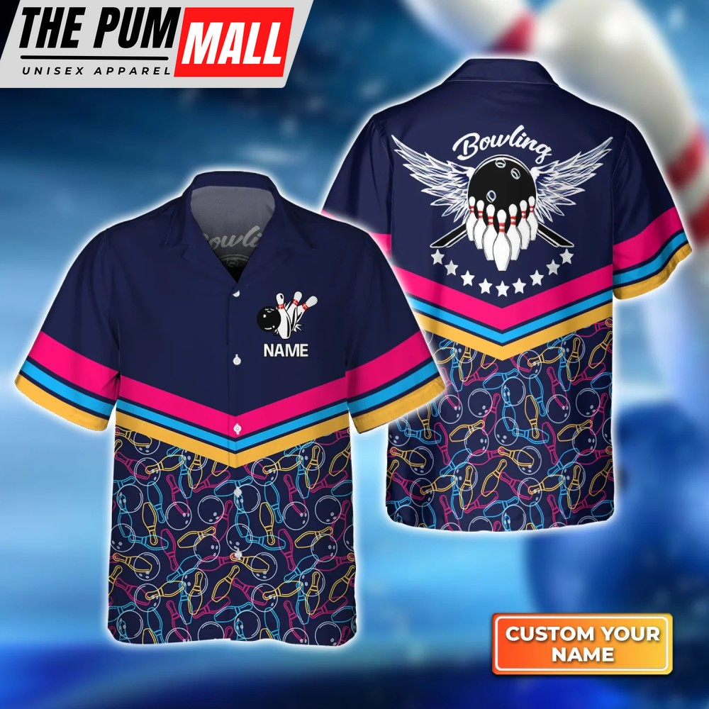 Color Linear Bowling Balls and Bowling Pins hawaiian shirt Bowling Hawaiian Shirt For Unisex Bowling Team shirt