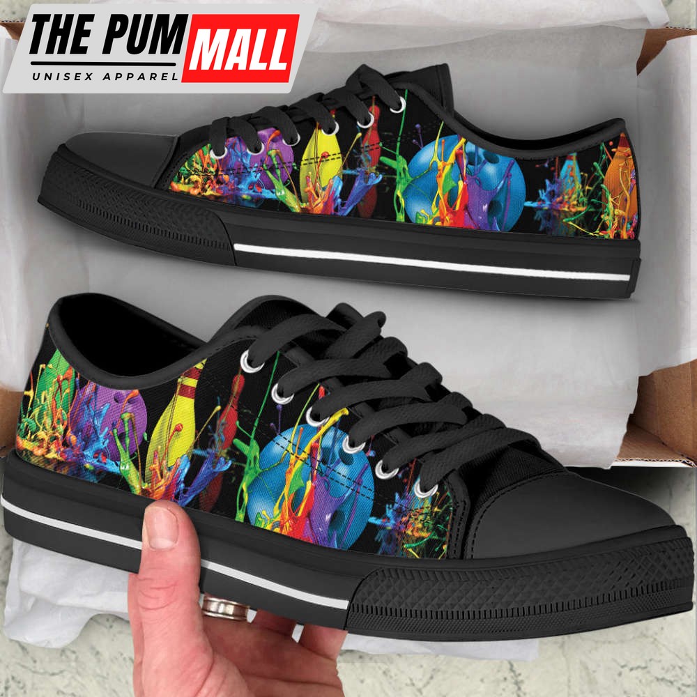 colorful-bowling-paint-art-low-top-shoes-fashionable-canvas-print-f32b10i2 Colorful Bowling Paint Art Low Top Shoes: Fashionable Canvas Print