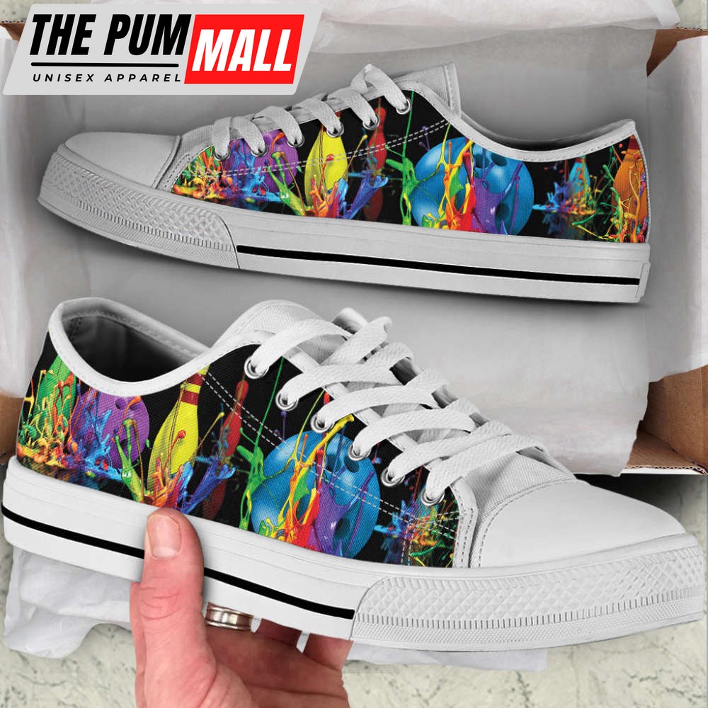 Colorful Bowling Paint Art Low Top Shoes: Fashionable Canvas Print