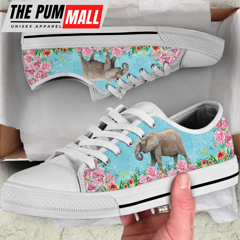 Colorful Elephant Flower Line Canvas Print Low Top Shoes – Trendy Fashion