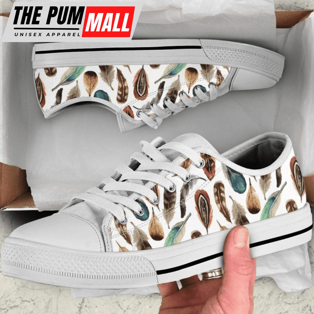 Colorful Feather Pattern, Boho Pattern Low Top Shoes PN205420Sb