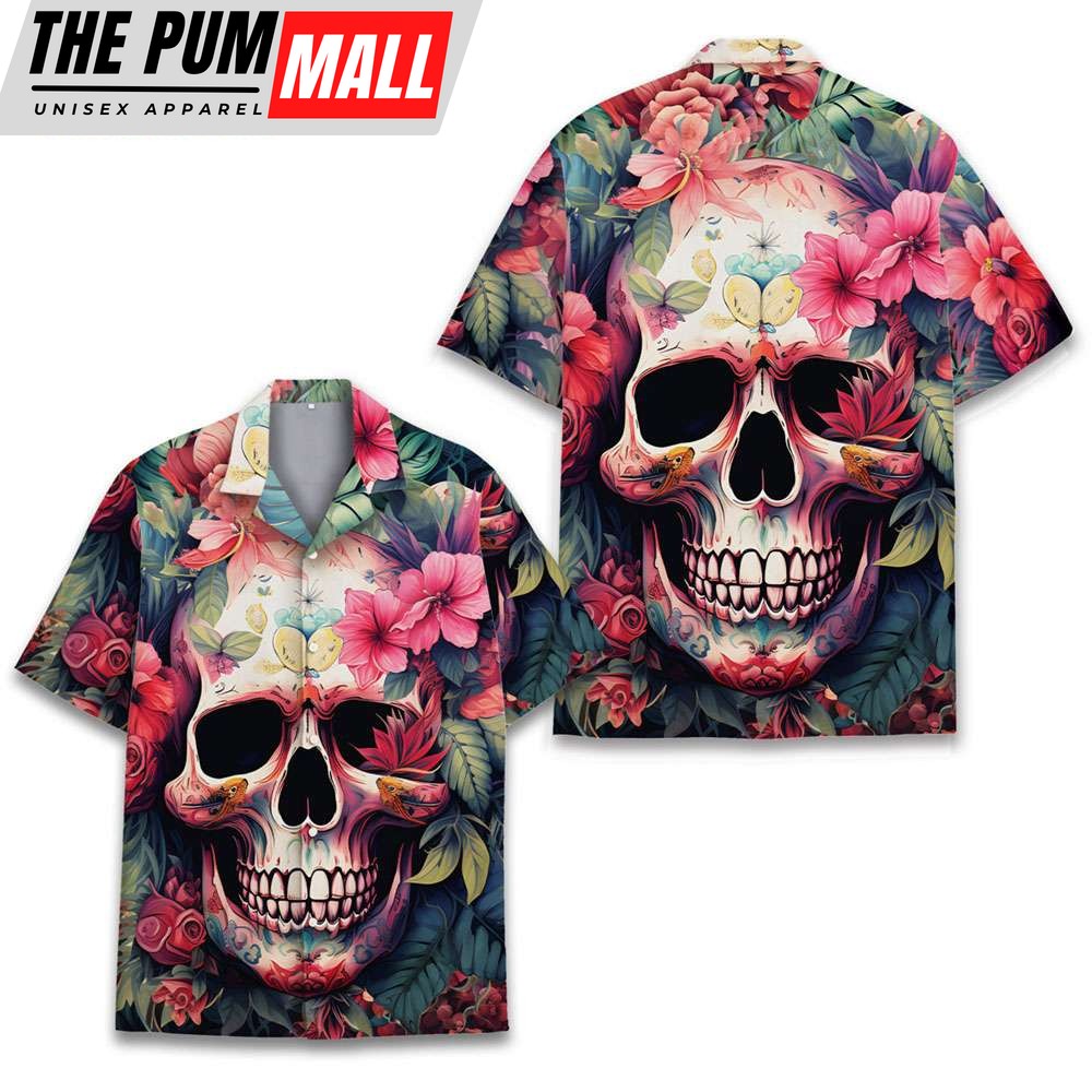 Colorful Floral Skull Hawaiian Shirts for Men Women