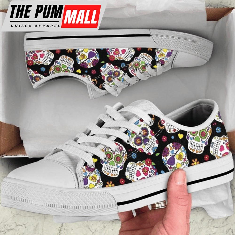 Colorful Sugar Skulls Black Low Top Shoes PN206004Sb