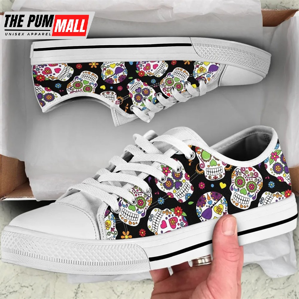 Colorful Sugar Skulls Black Low Top Shoes Sneakers