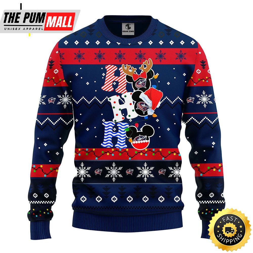 Columbus Blue Jackets Hohoho Mickey Christmas Ugly Sweater