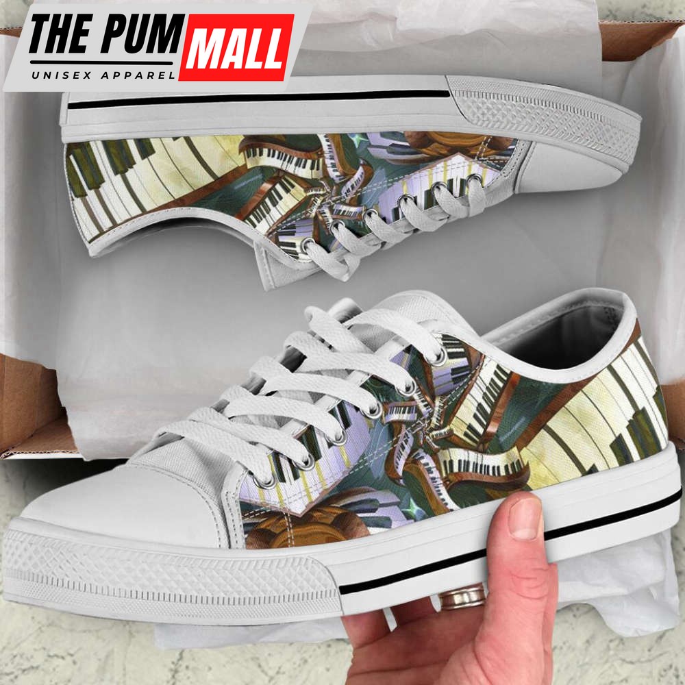 Comfortable Piano Swirl Low Top Shoes – Stylish Canvas Print