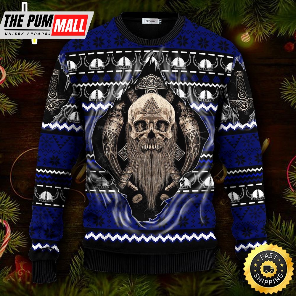 Cool Beard Skull Inside Me Viking Ugly Christmas Skull Sweater Christmas