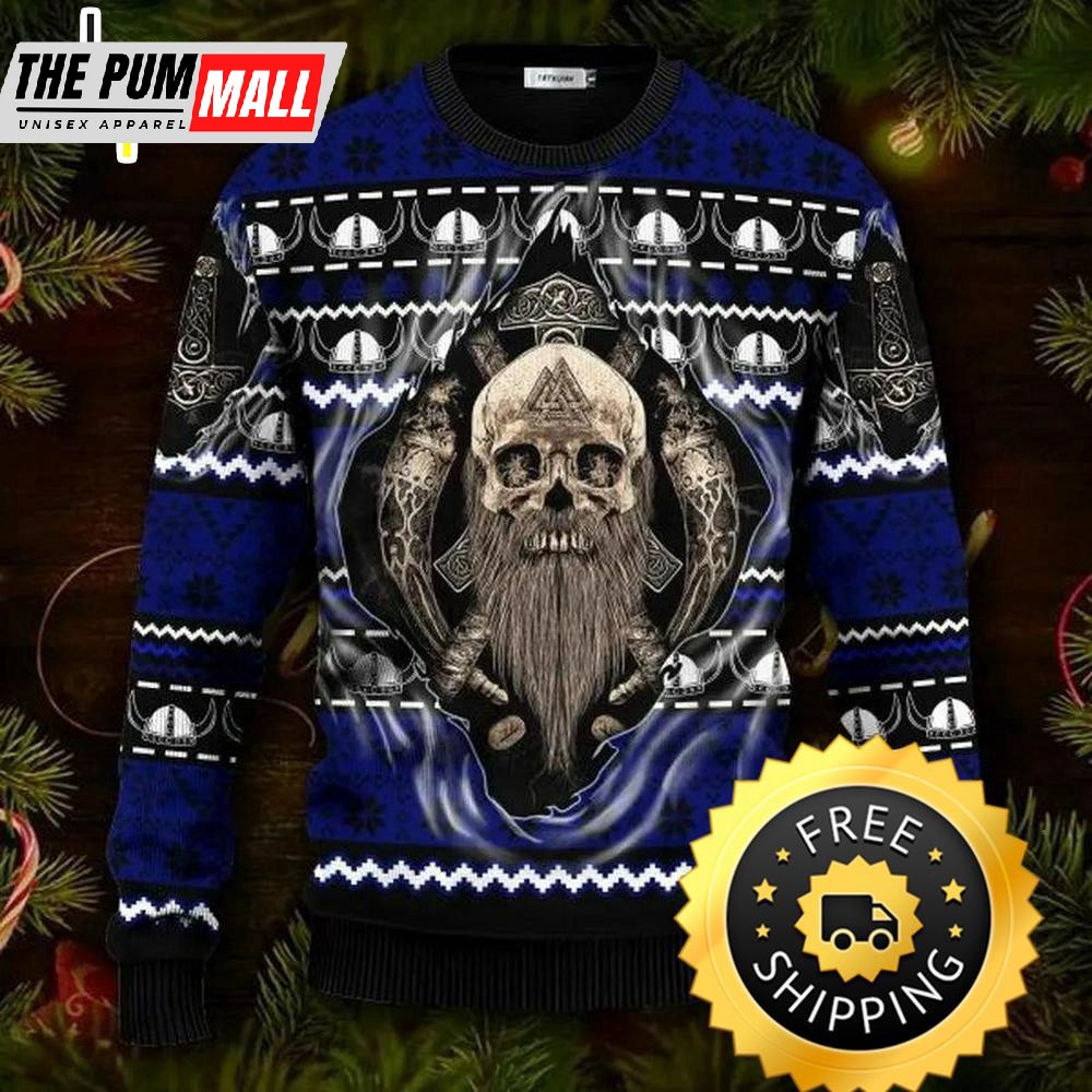 Cool Beard Skull Inside Me Viking Ugly Christmas Sweater, Viking Ugly Sweater