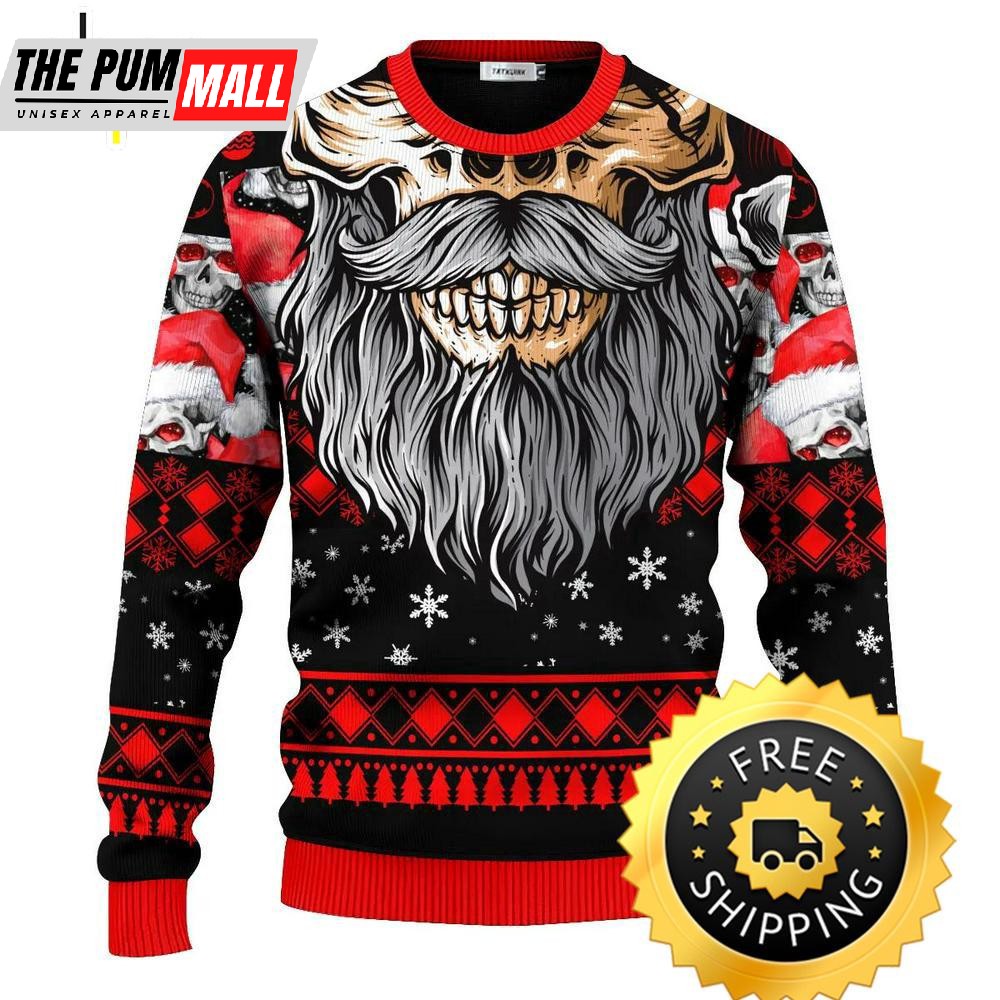 Cool Beard Skull Team Skull Ugly Christmas Sweater, Skull Ugly Sweater