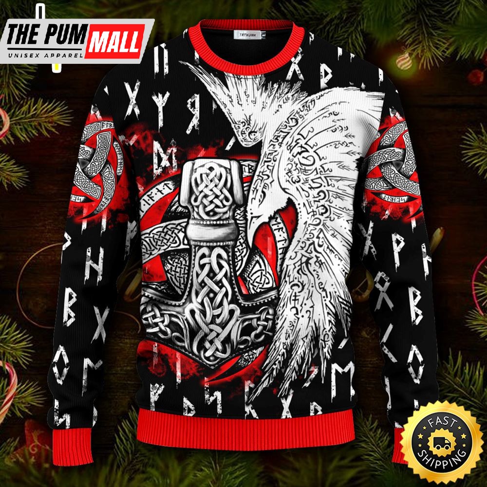 Cool Eagle Vegvisir Symbol Viking Ugly Christmas Skull Sweater Christmas