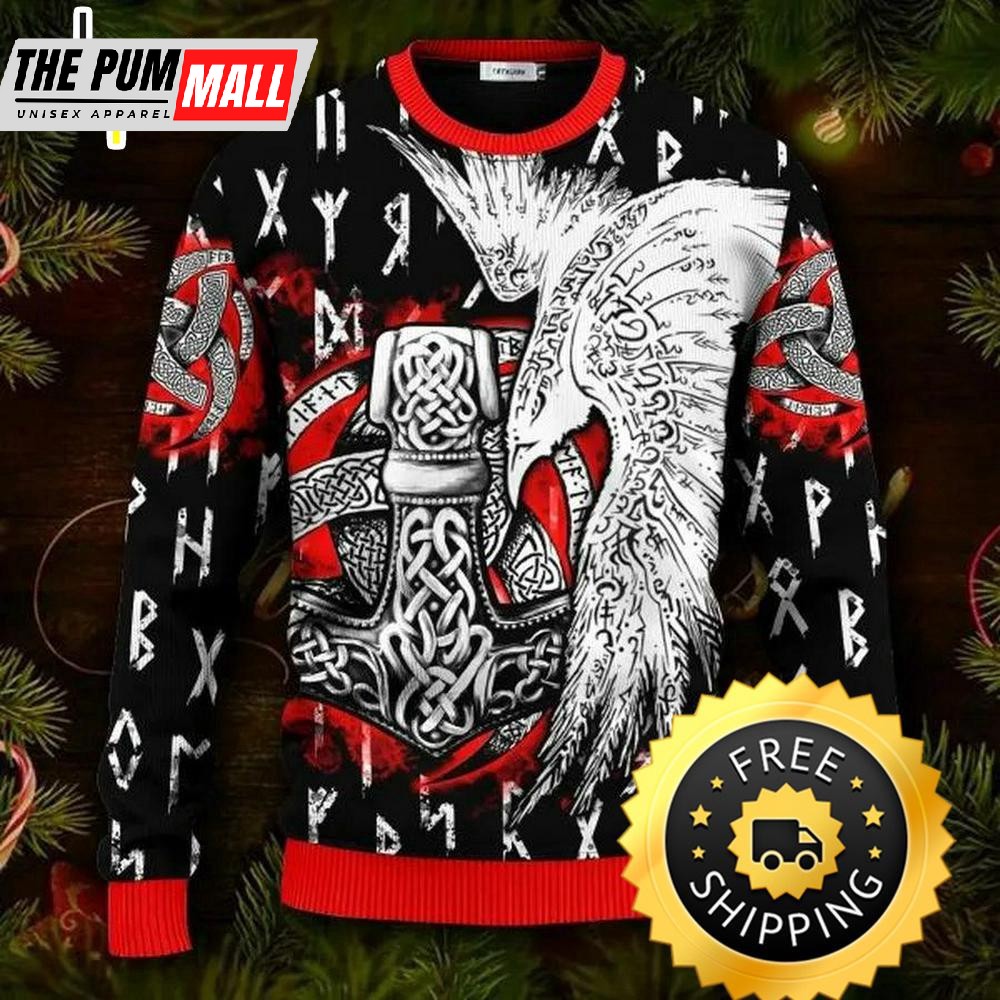 Cool Eagle Vegvisir Symbol Viking Ugly Christmas Sweater, Viking Ugly Sweater