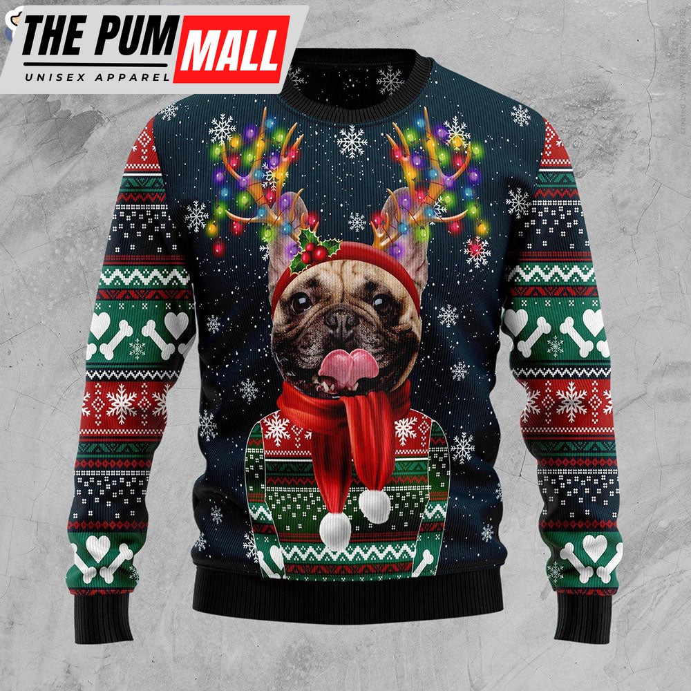 Cool French Bulldog Christmas Light Ugly Christmas Sweater – Gifts For Dog Lovers