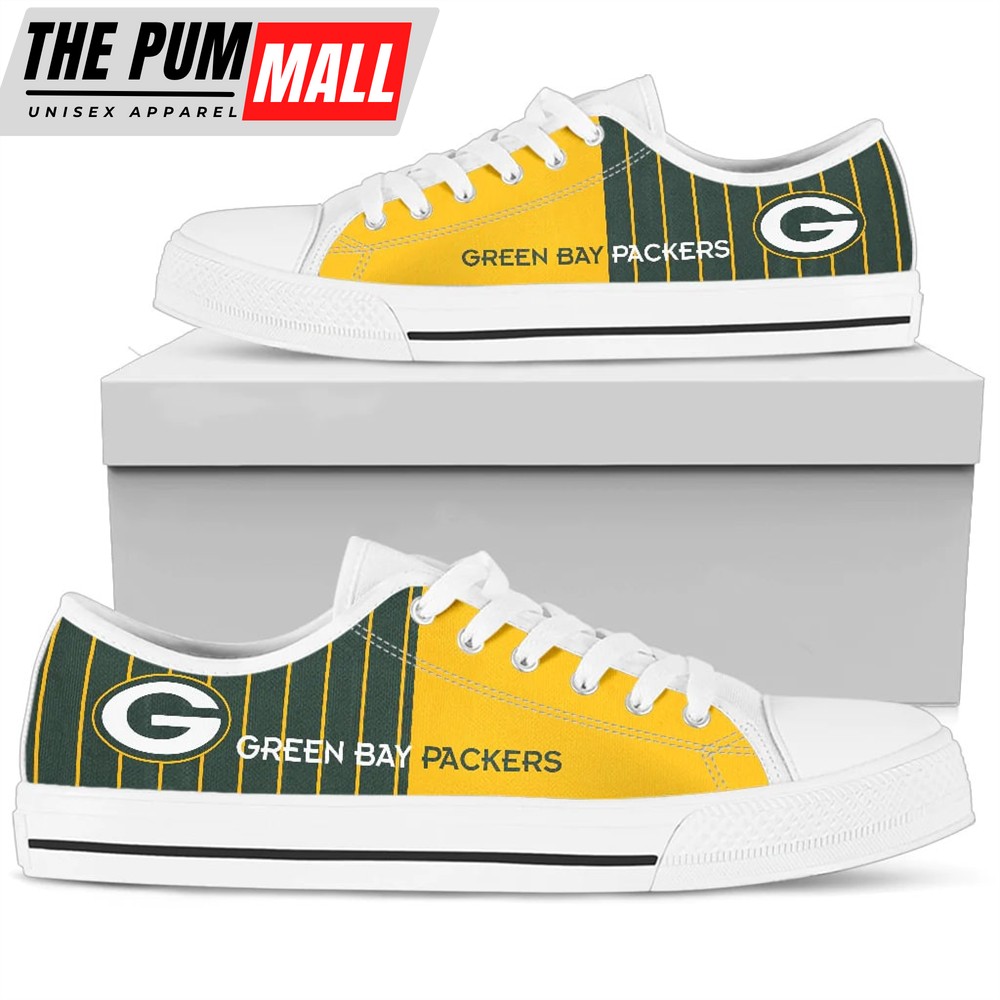 Cool Simple Design Vertical Stripes Green Bay Packers Low Top White Shoes