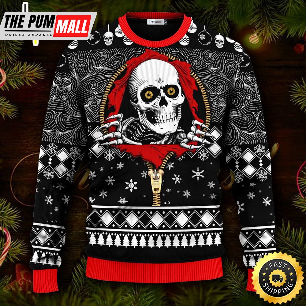 Cool Skull Inside Zip Shirt Skull Ugly Christmas Skull Sweater Christmas
