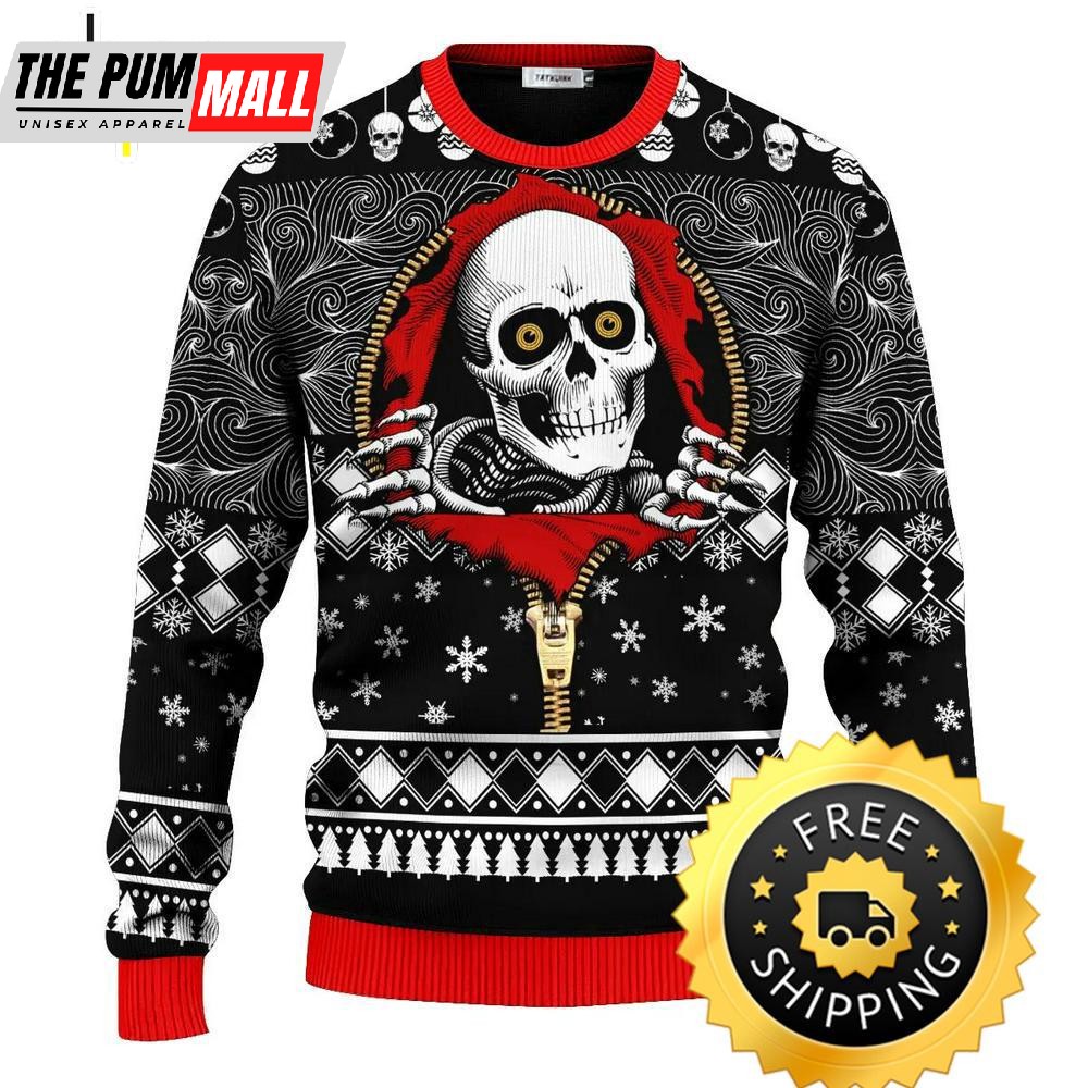 Cool Skull Inside Zip Shirt Skull Ugly Christmas Sweater, Skull Ugly Sweater