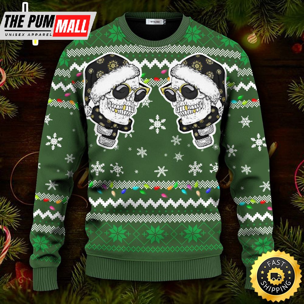 Cool Twins Santa Skull Ugly Christmas Skull Sweater Christmas