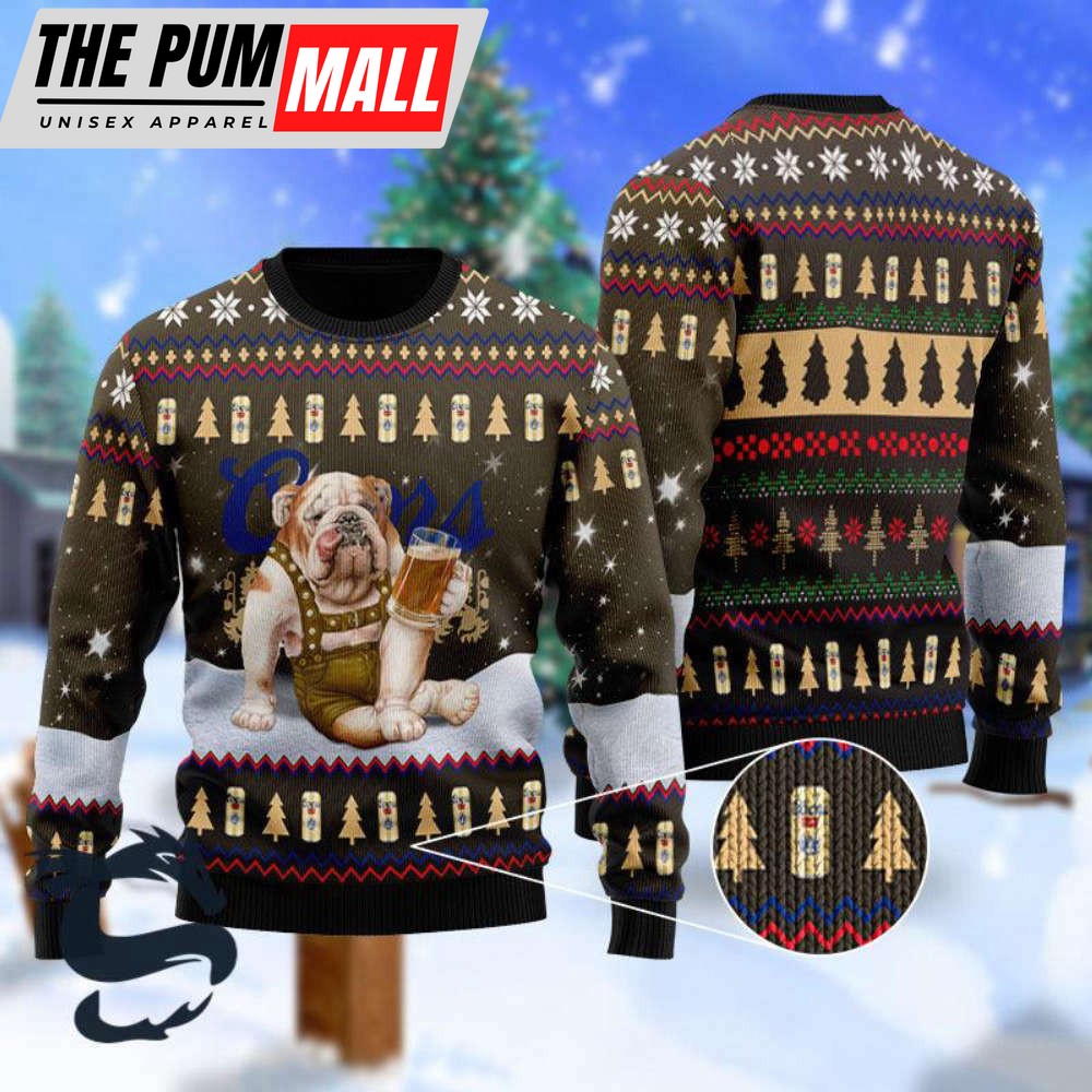 Coors Banquet Beer Christmas Ugly Sweater – Festive Bulldog Drink