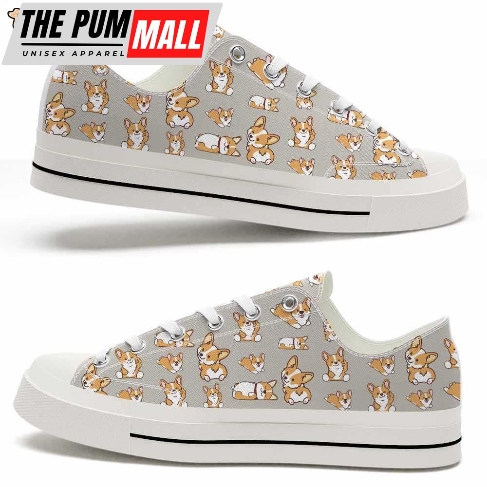 Corgi Cute Pattern Low Top Shoes – Happy International Dog Day Canvas Sneaker – Owners Gift Dog Breeders