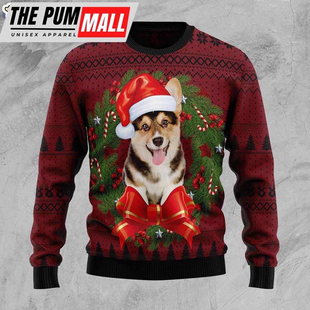 Corgi Wreath Gift For Dog Lover Ugly Christmas Sweater – Xmas Gifts For Him or Her