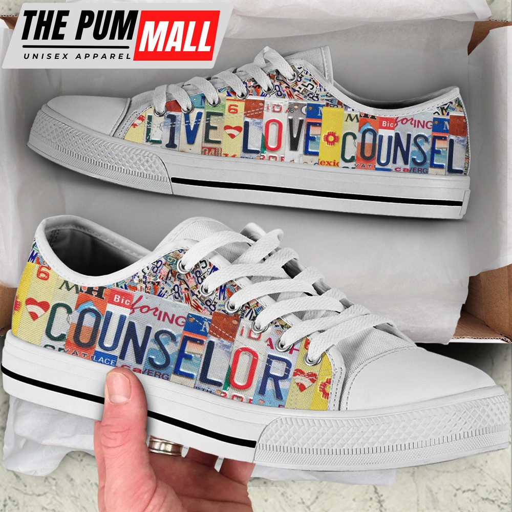 Counselor Live Love Counsel License Plates Low Top Shoes – Best Gift For Teacher, School Shoes Malalan