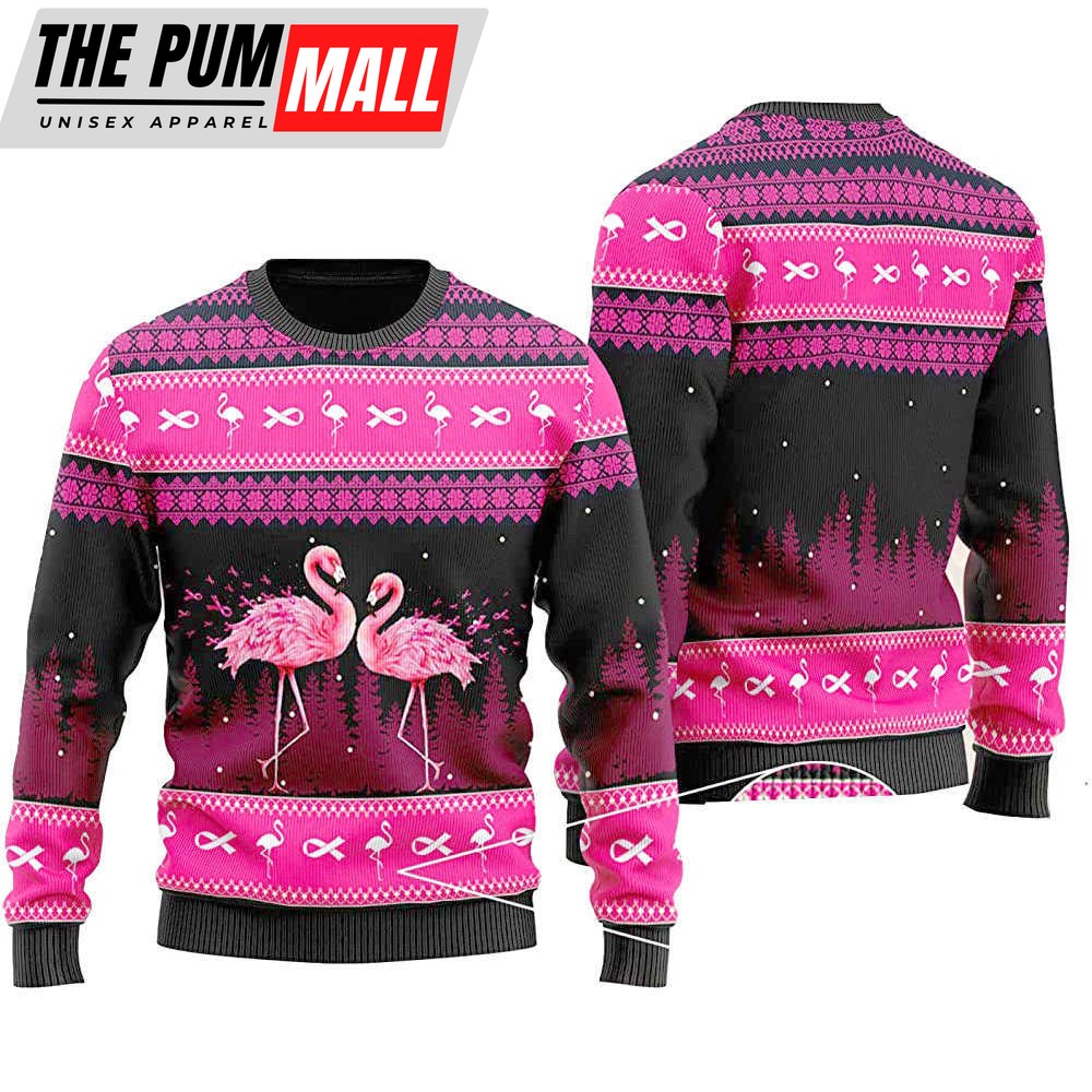 Couple Flamingo Breast Cancer Ugly Christmas Sweater