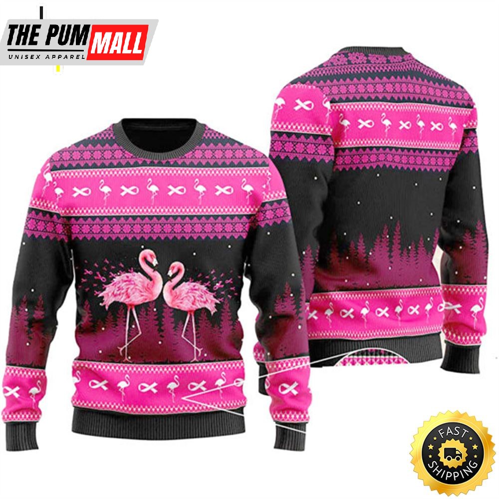 Couple Flamingo Breast Cancer Ugly Christmas Sweater
