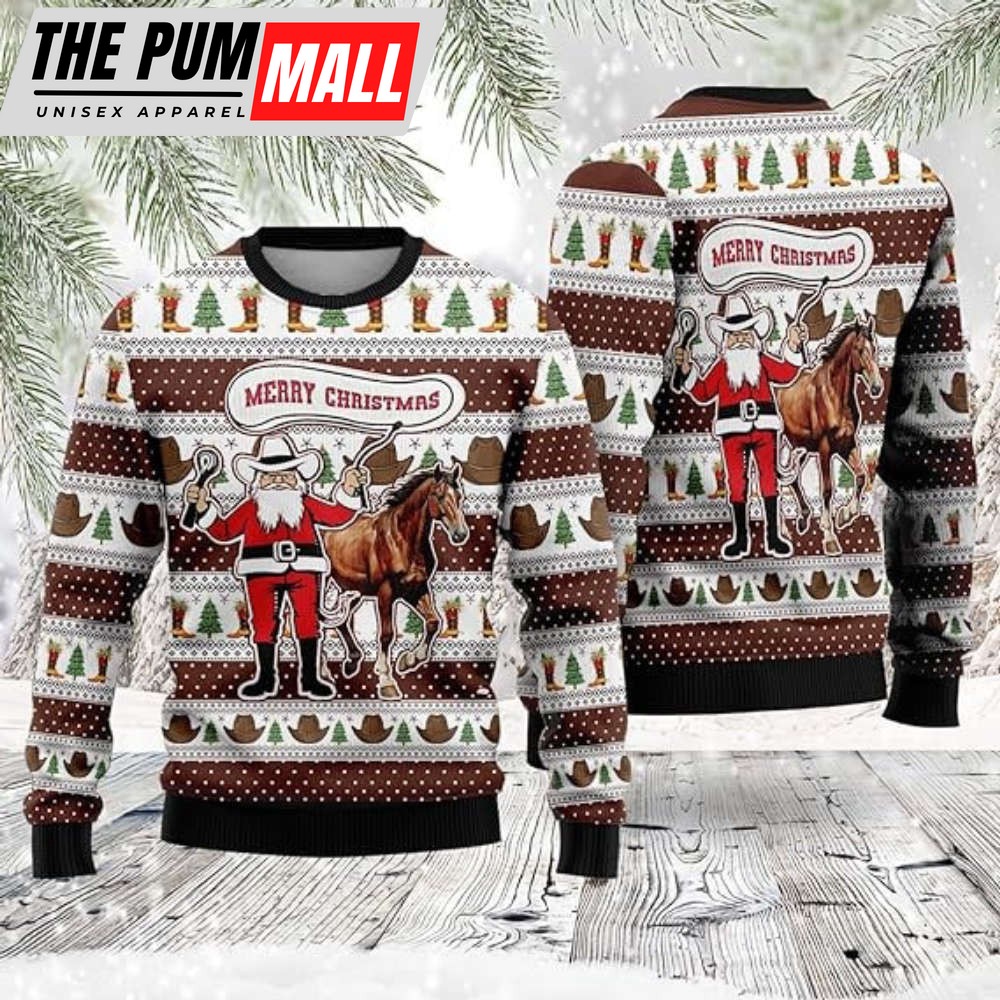 Cowboy Christmas Sweaters, Horse Ugly Christmas Sweater For Women Men
