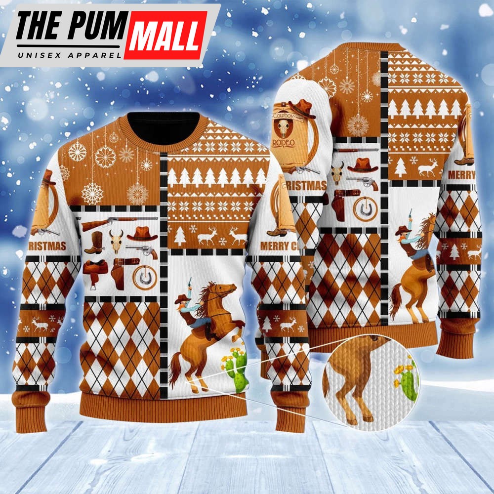 Cowboy Rodeo Ugly Christmas Sweater, Gift For Christmas, Unisex Crewneck Sweater