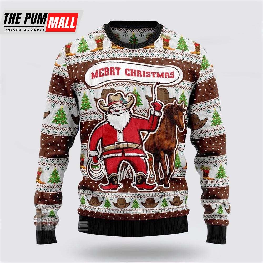 Cowboy Santa Claus Ugly Christmas Sweater