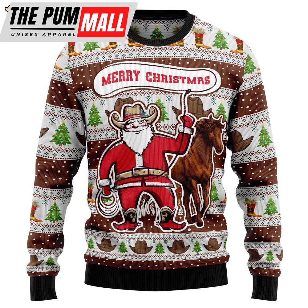 Cowboy Santa Claus Ugly Christmas Sweater – Xmas Gifts For Dog Lovers – Gift For Christmas